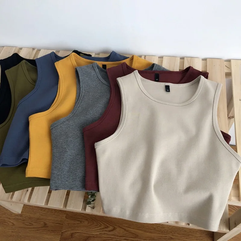 

Новый летний женский укороченный топ в стиле ретро с высокой талией, утягивающий эластичный тонкий короткий топ без рукавов