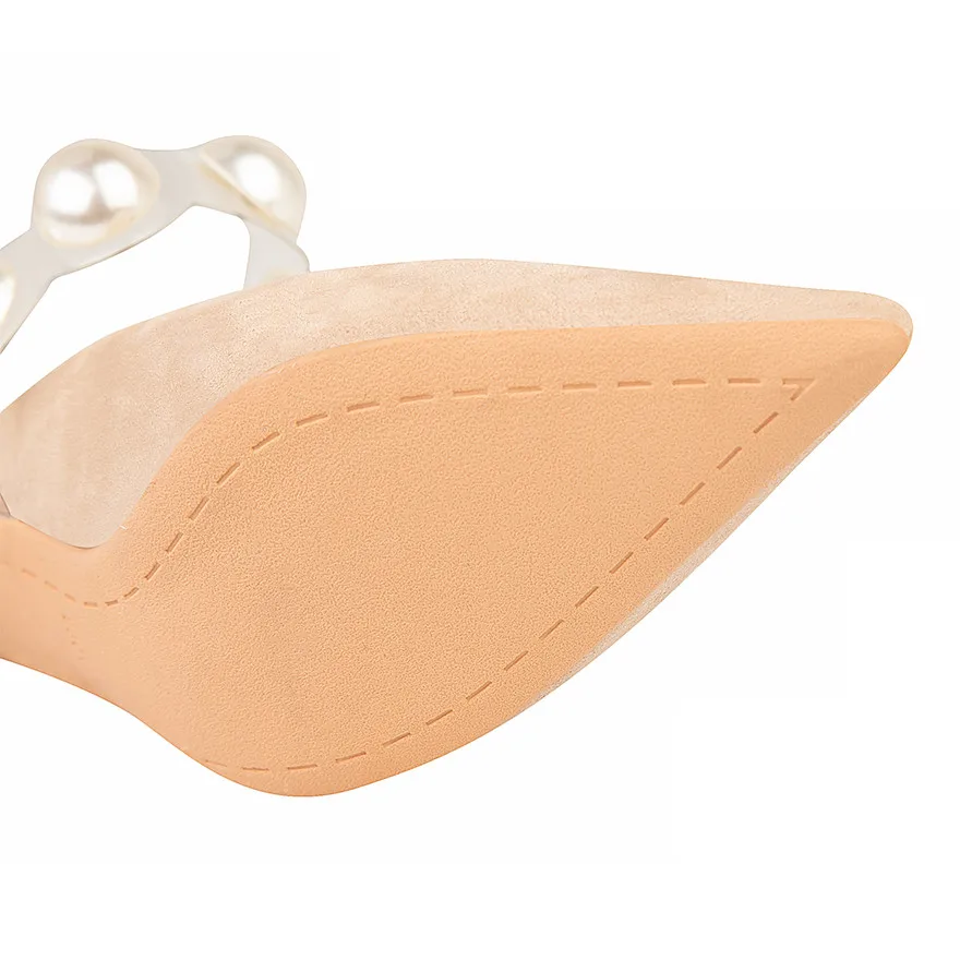 Pointed Toe Suede High Heels Muller Slippers Women's Transparent Pearl Slip On Elegant Shoes Summer Shallow Dress Female Sandals