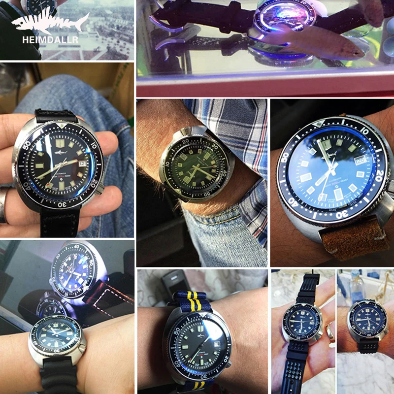 Heimdallr 6105 Turtle Captain Willard Watch Sapphire Crystal 44mm Black Dial Luminous Japan NH35A Automatic Mechanical Watches