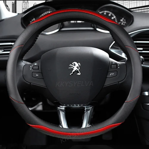Imagen 2 del producto Protector para volante de coche de fibra de carbono + cuero para Peugeot 208 2012 ~ 2018 Peugeot 308 2014 ~ 2021 2008 2013 ~ 2018 accesorios para automóviles