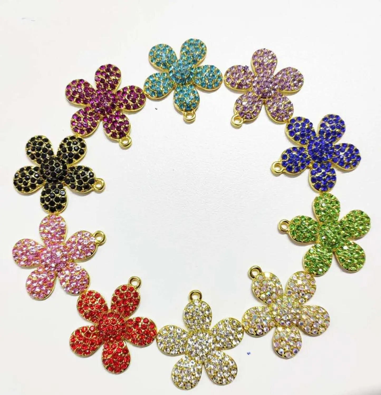 

10PCS Colorful Flower Charms Rhinestone For Women DIY Jewelry Accessories F01