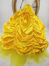 Handmade Dog Clothes Pet Supplies Princess Dress Trailing Costume Satin Yellow Gown Detachable Skirt Party Holiday One Piece