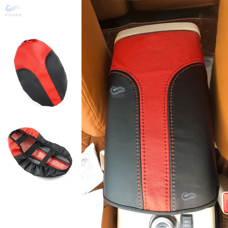 Black+Red Leather Splice Car Accessories Interior Center Console Lid Armrest Box Cover Trim For Nissan X-Trail Rogue 2014 - 2020