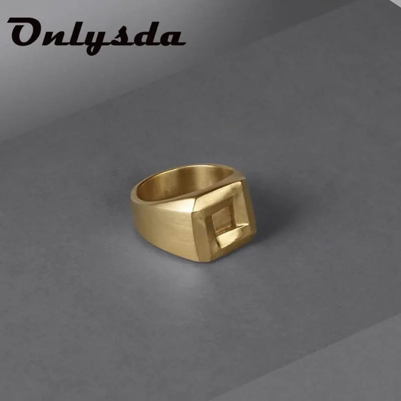 Onlysda Stainless Steel Viking Square Gold Ring Vintage Gold Punk Jewelry Finger Man Wedding Couple  Jewelry OSR186