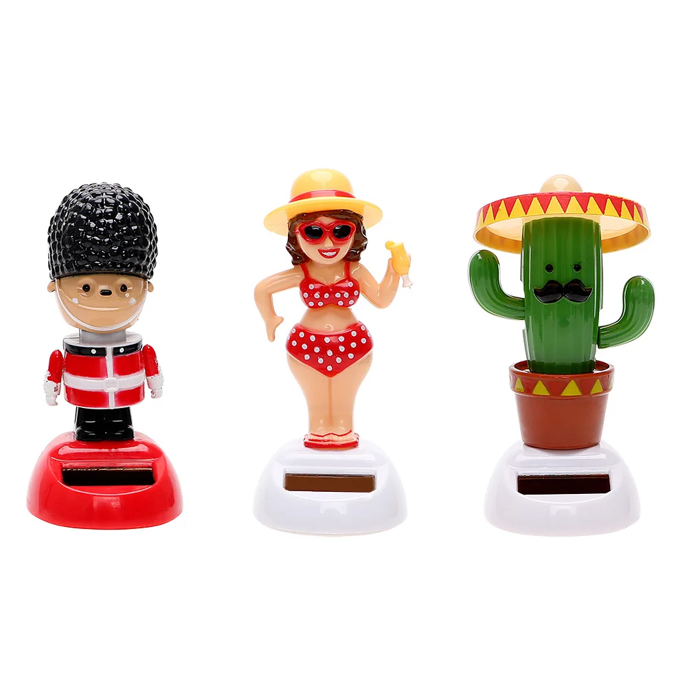 Car Accessories Cartoon Soldier Girl Auto Dashboard Decoration Cactus Solar Powered Dancing Shaking Head Cute Car Ornaments