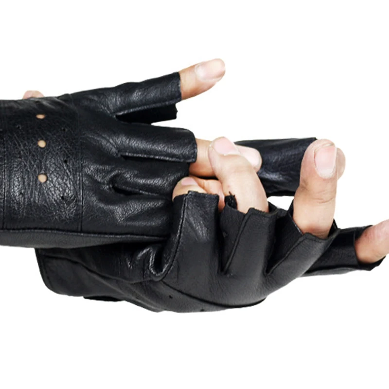 1Pair Men Synthetic Leather Glover Outdoor Black Soft Leather Driving Motorcycle Biker Fingerless Gloves Male Punk PU Glover Hot