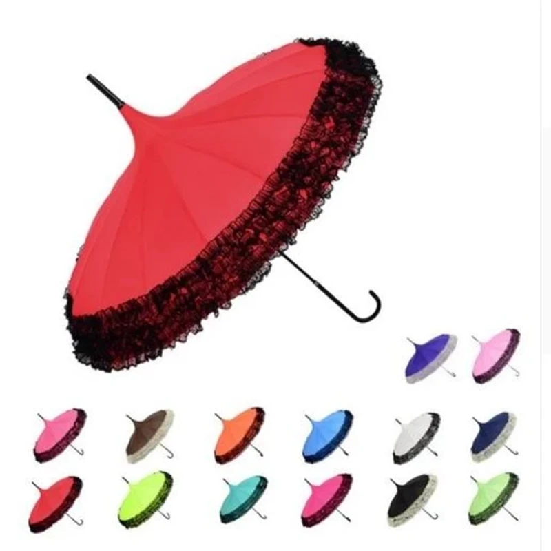 

Lace Pagoda Umbrella for Lady, Long-Handle Umbrella, Fancy Sunny and Rainy Umbrellas, Parasols, 14 Colors, 20 PCs/Lot