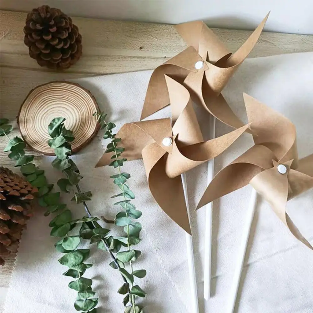 3 Pcs Windmills Mini Exquisite Kraft Paper Spinning Pinwheels for Indoor