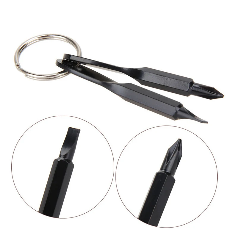 LLavero de destornillador ranurado Phillips portátil, herramienta de reparación de bolsillo, Multi Mini, para acampar y caminata al aire libre, 1 Juego
