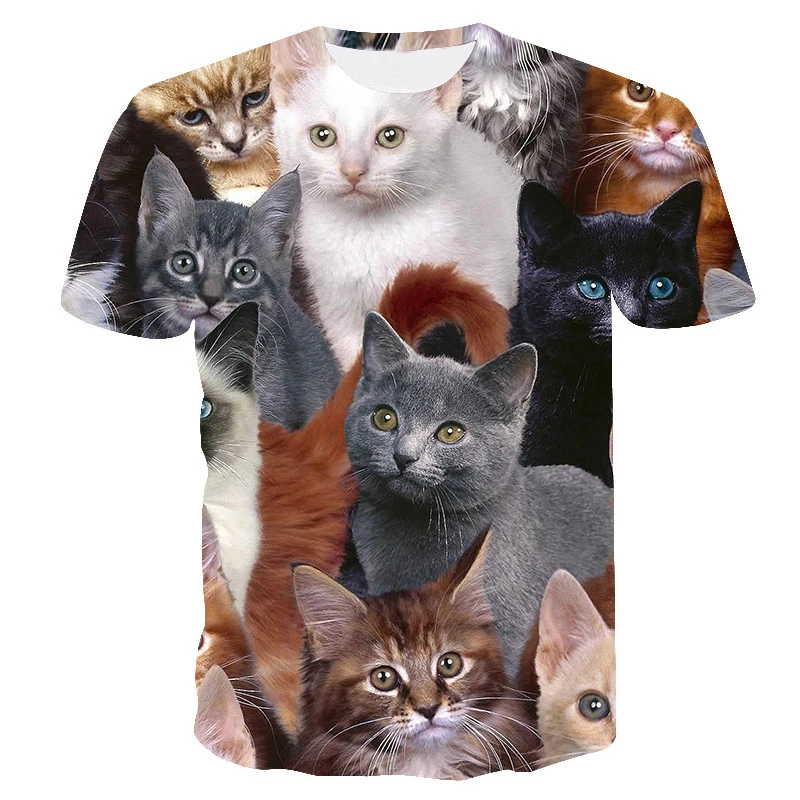 

Kids t shirt For Boys Children's clothing Funny Cartoon Animal Cute Cat Tshirts Girls 2021 Summer O-Neck Casual Tops Tee 4T-14T