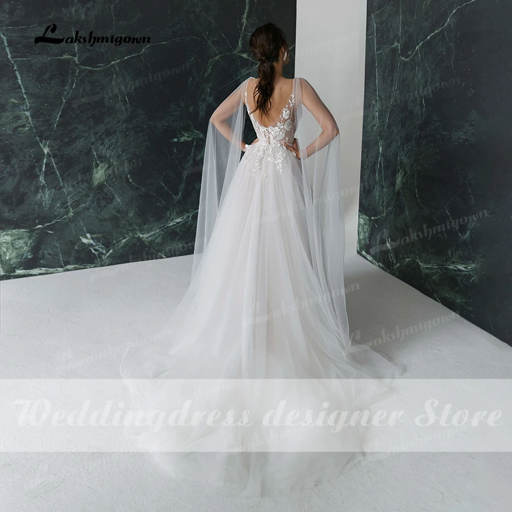 Abiti da sposa principessa Boho scollo A V bianco avorio Sexy spaccature alte una linea abito da sposa senza schienale Robe Mariee ricamato con pizzo