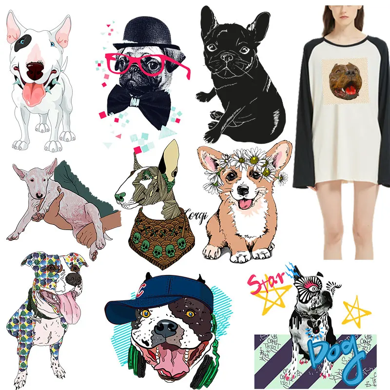 Dogs animals Heat Transfer printing Applique on Clothes Patches for Kids Clothing Jacket Stickers on fabric