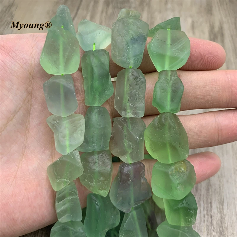 Irregular Raw Natural Green Fluorite Crystal Nugget Beads For DIY Jewelry Making 15.5Inch  MY210918