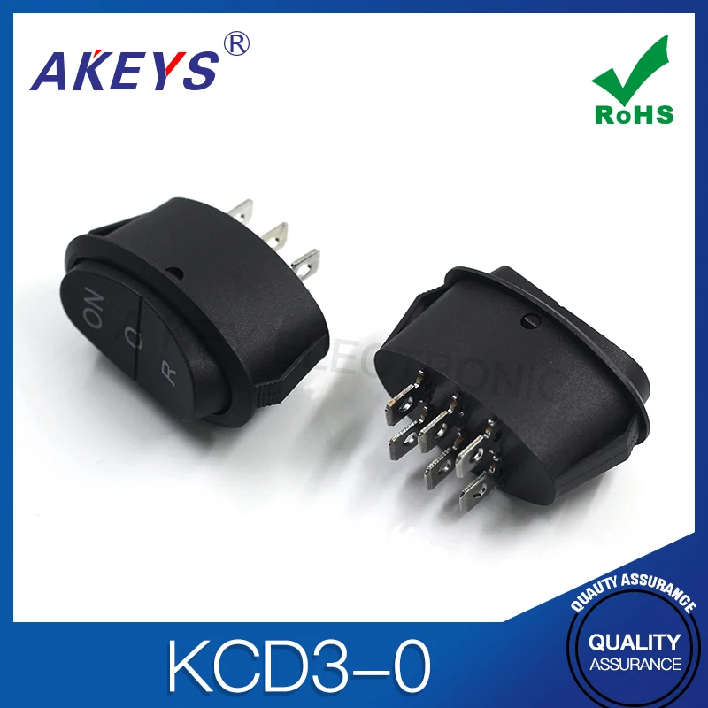 KCD3-0 6-Pin 3-Position Ship Switch, Black Large Elliptical Ship Button, High-Power Power Switch