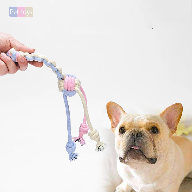 Dog Toys Cotton Chew Knot Toy Durable Braided Rope for Pets dogs Puppy 15CM Funny Tool pet supplies Macarons Color