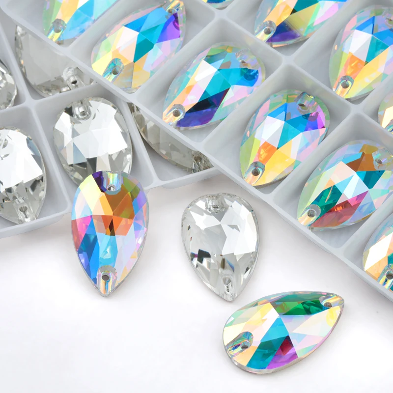 11*18mm,17*28mm Crystal AB Glass Stones Flatback Sewing Crystal Strass Craft Sew On Stones Glass For Dresses Clothes Jewelry