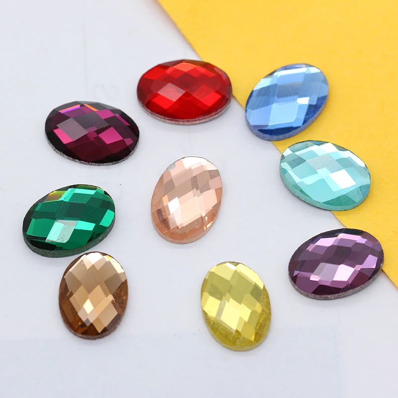 20pcs 8x10 10x14 13x18mm 18x25mm Folied back Oval Wedding Dress Rhinestones Glass Diy Glue-On Button Jewelry Making accessories