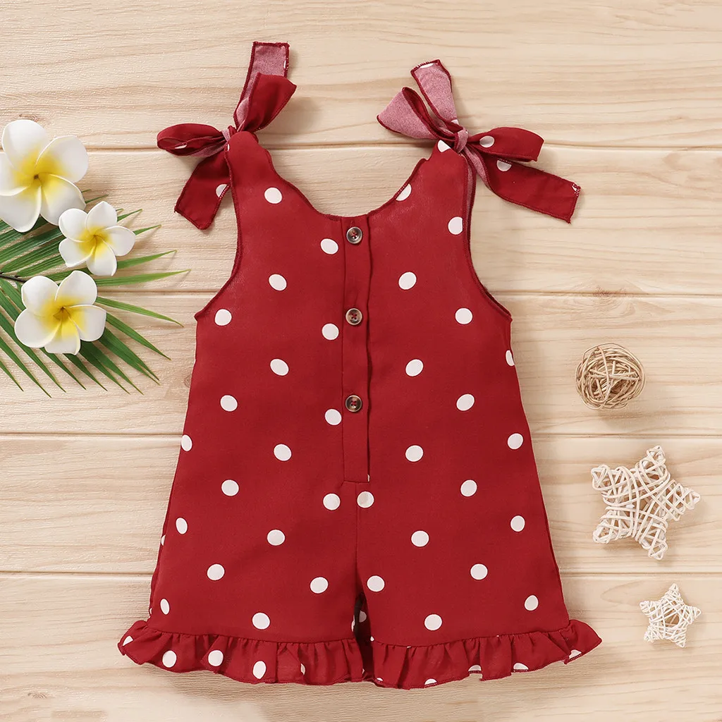 

1 2 3 4 Years Summer Toddler Baby Girls Romper Sleeveless Dot Print Ruffles Suspender Jumpsuit Kids Outfits Fashion Girl Clothes