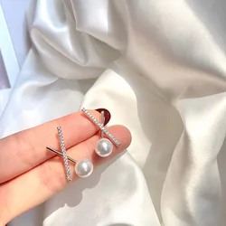 European And American Fashion Exquisite Basic Cross Geometry Pearl Earrings Simple Elegant Goddess Earrings Wholesale Hot Sale