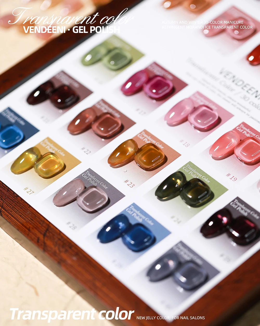 Vendeeni 30 Farben Transparenter Gel-Nagellack, Dirty Color Jelly UV Soak Off Gel-Lack, Ice Through Jade Nail Art Gel-Lack – Detail 12