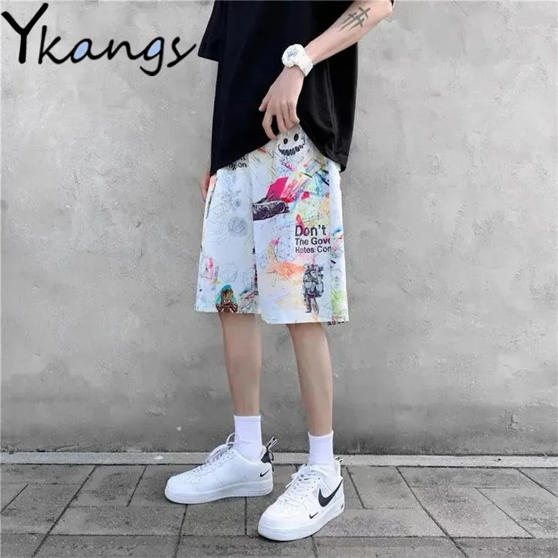 

Graffiti Letter Print Korean Style Punk Streetwear Fashion Wide Leg Loose Shorts Summer Women Basic Biker Graphic Running Shorts