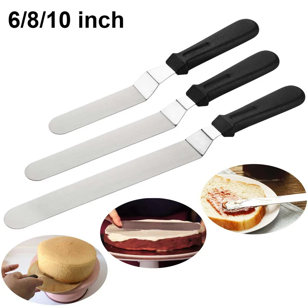 S/M/L Stianless Steel Cake Spatula Butter Cream Cake Smoother Polisher Angled Cake Scraper Icing Knife Cake Decoration Tools