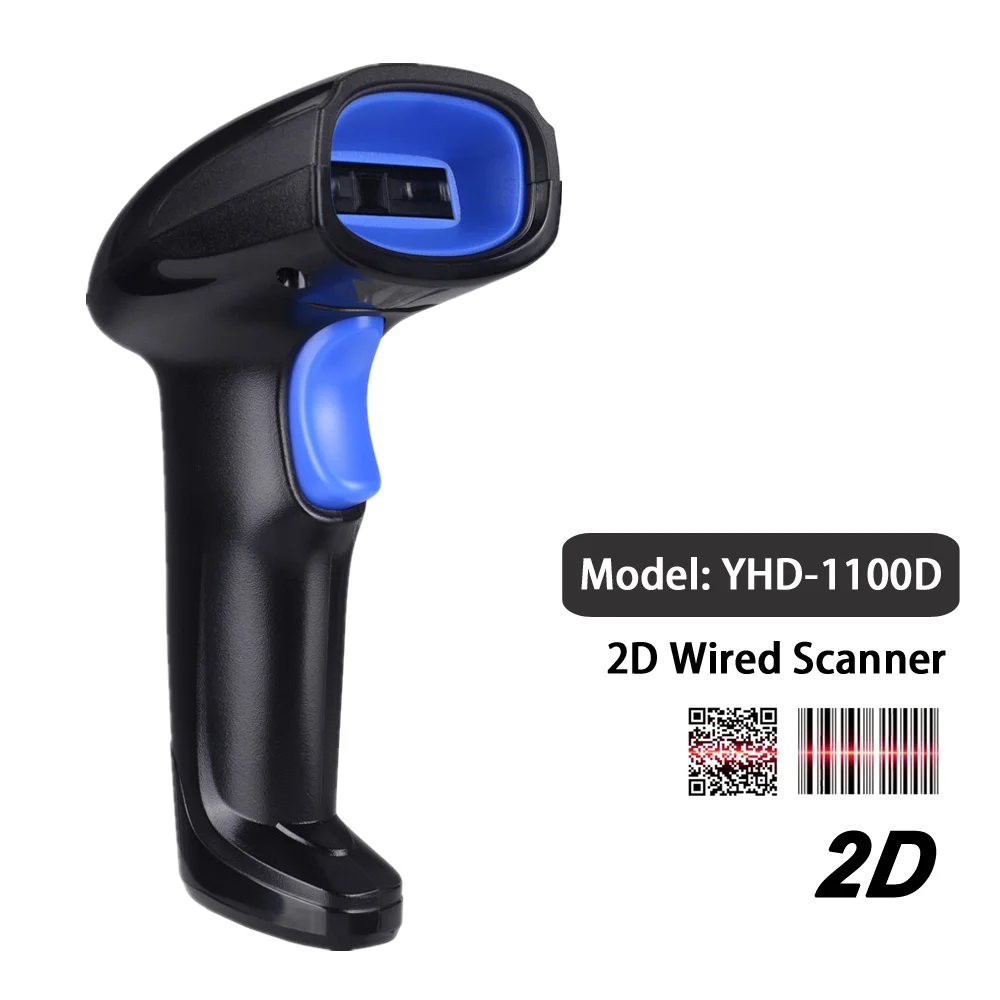 Scanner de código de barras a laser USB 1D para leitores de código de barras portáteis 2D Qr, dispositivos de ferramentas de digitalização para loja, supermercado, biblioteca, armazém