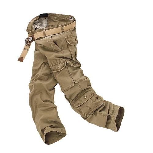 Imagen 2 del producto Pantalones Cargo de algodón a la moda, pantalones informales sueltos para hombre, pantalones Cargo para correr, pantalones transpirables sólidos con múltiples bolsillos de talla grande