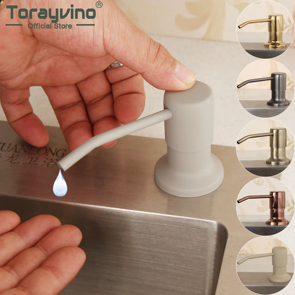 Torayvino 300ML Deck Mounted Kitchen Soap Dispensers Stainless Steel Pump Chrome Finished Kitchen Built In Counter Top Dispense