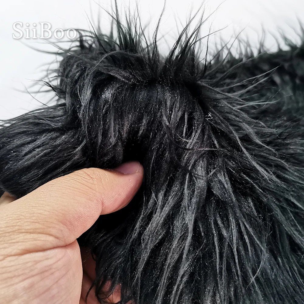 5cm Black long pile fluffy faux mongolian fur fabric newborn baby photography props fake tibet sheep fur tissu 150*50cm SP710