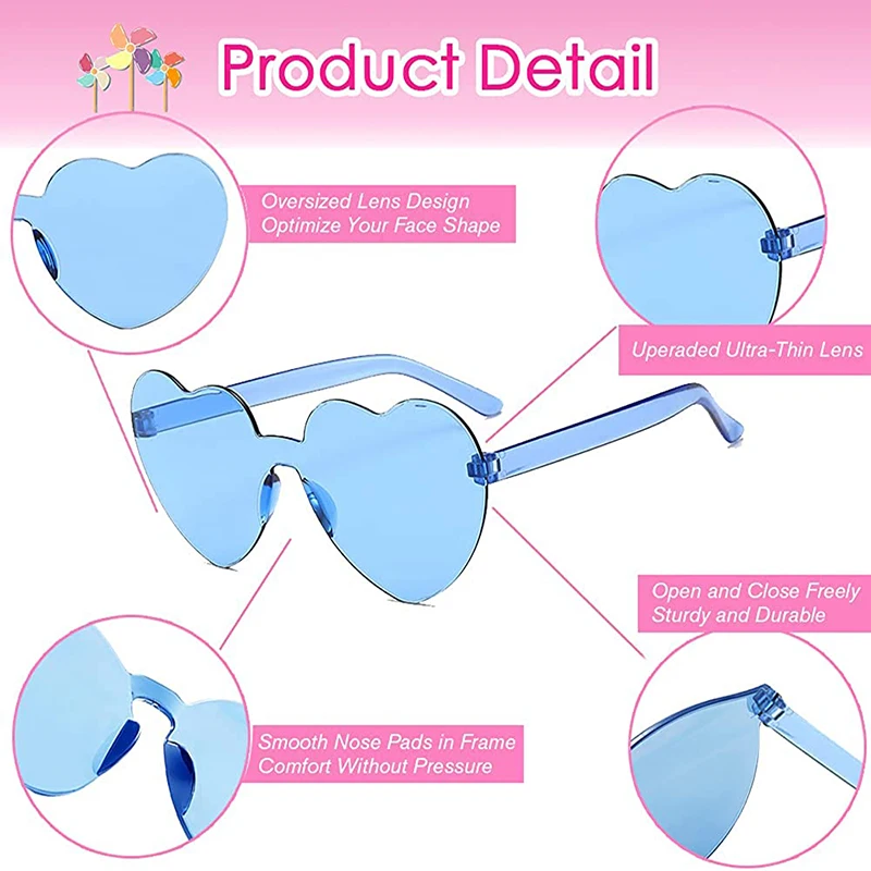 2022 Women Colors Polycarbonate Heart Shape Tinted Party Sunglasses Girls Vintage UV400 Colors Rimless Polarized Sun Glasses