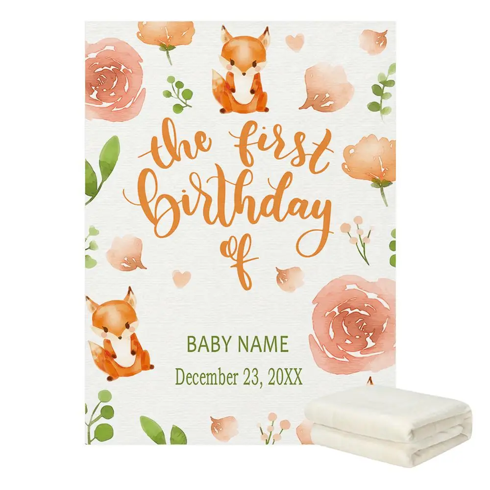 LVYZIHO Happy First Birthday Custom Baby Blanket Baby Girl/Boy Blanket - 30x40 / 48x60 / 60x80 Inches - Fleece Blanket