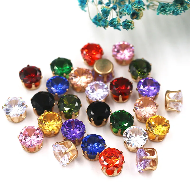 New round shape Zircon artificial gemstone glass strass rhinestones with gold claw DIY jewelry Accessories