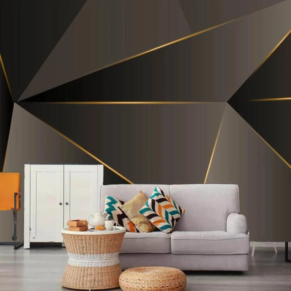 

Milofi custom 3D wallpaper mural light luxury modern retro abstract geometric gold line background wall living room bedroom deco