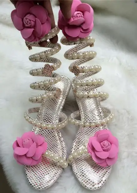 Woman Sandals  Women Shoes Rhinestones Chains Thong Gladiator Flat Sandals Crystal Chaussure Pearl and diamond flats