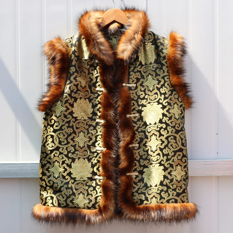 Autumn and winter men's imitation fur coat short fox fur vest fur vest retro local rich owner Kang Shoutang performance clothes