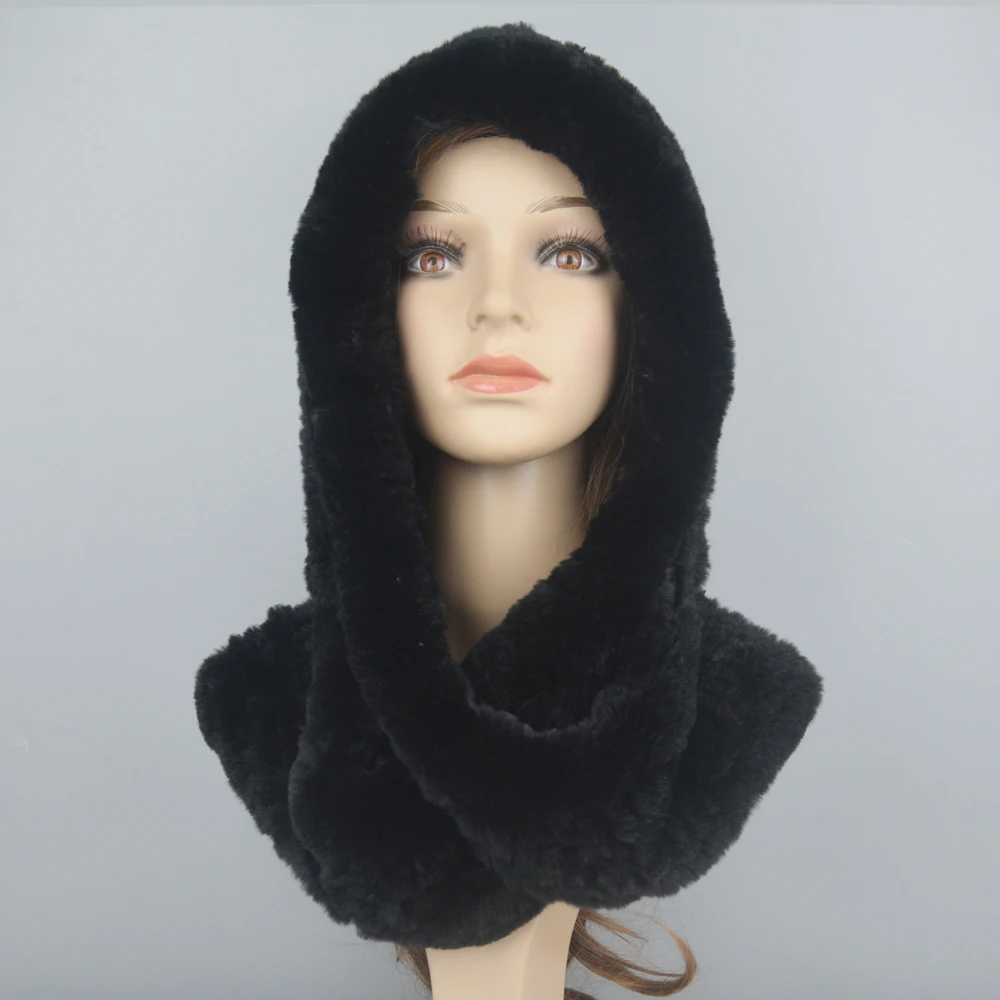 2024 Women Winter Knitted Real Rex Rabbit Fur Hat Scarf Brand Rex Rabbit Fur Cap Scarves Quality Natural Rex Rabbit Fur Poncho