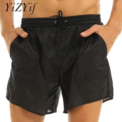 Transparent Swimwear Mens Swim Shorts Sexy Solid Drawstring Quick Dry Beach Shorts Man Swimming Trunks with Bulit-in Mesh Briefs