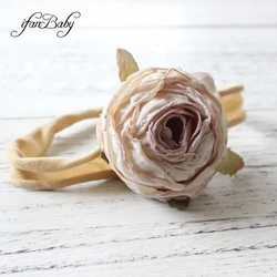 Decoration Artificial Craft Burned Fabric Flower On Nylon Elastic Hairband Flower Headband For Kids Girl Hair Accessories