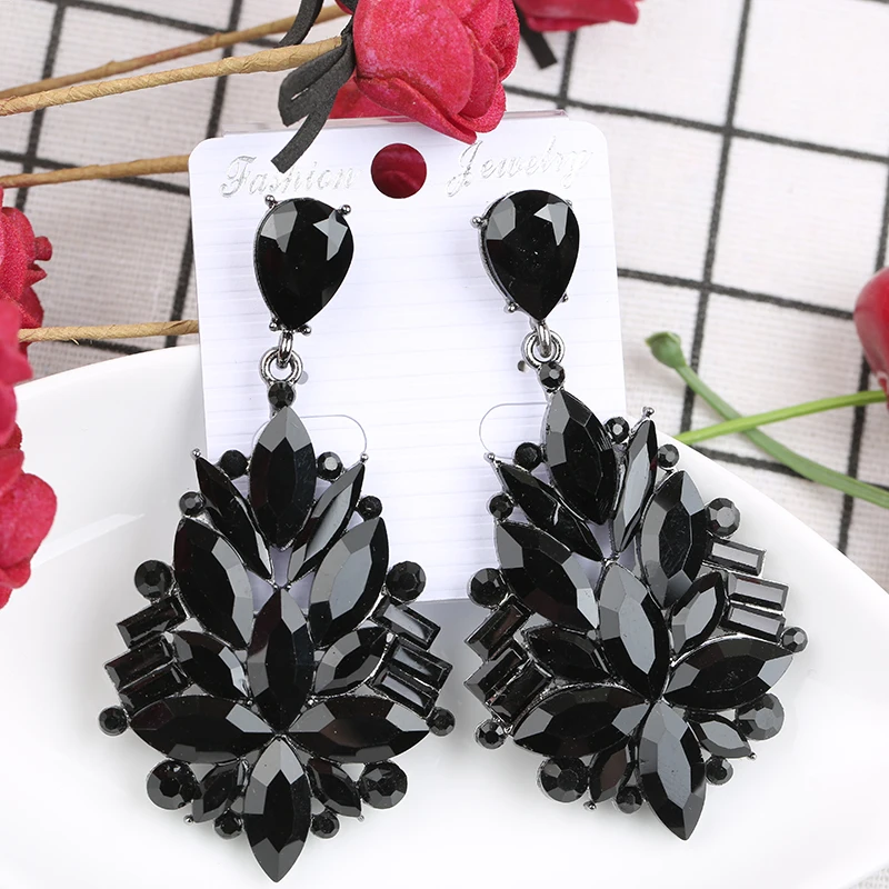 VEYO Hyperbole Full of Black Crystal Drop Earrings Geometry Dangle Earrings Jewelry For Women New Free shipping