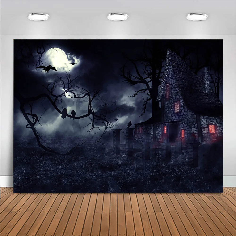 Mocsicka هالوين التصوير خلفية الظلام القلعة الغابات القمر حفلة صور خلفية للصور استوديو صور الدعائم ديكور