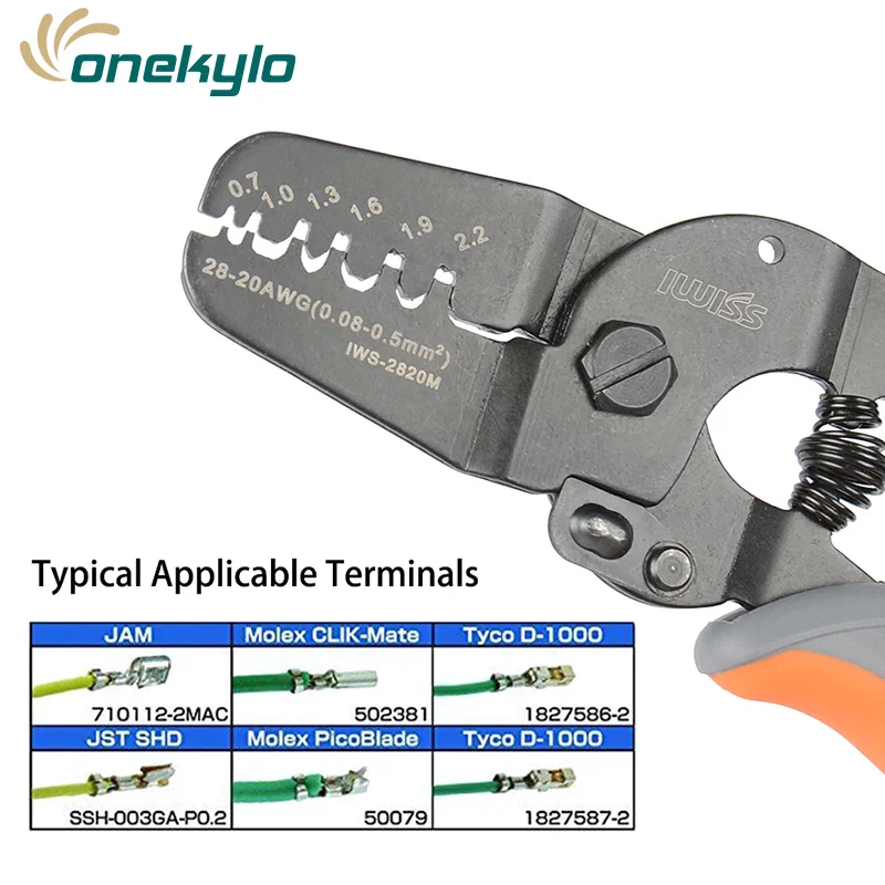 IWS-2820 Terminal Crimping Tools for JAM Molex Tyco JST Terminal and Connector 0.08-0.5mm²（28-20AWG）IWISS Mini Crimper pliers