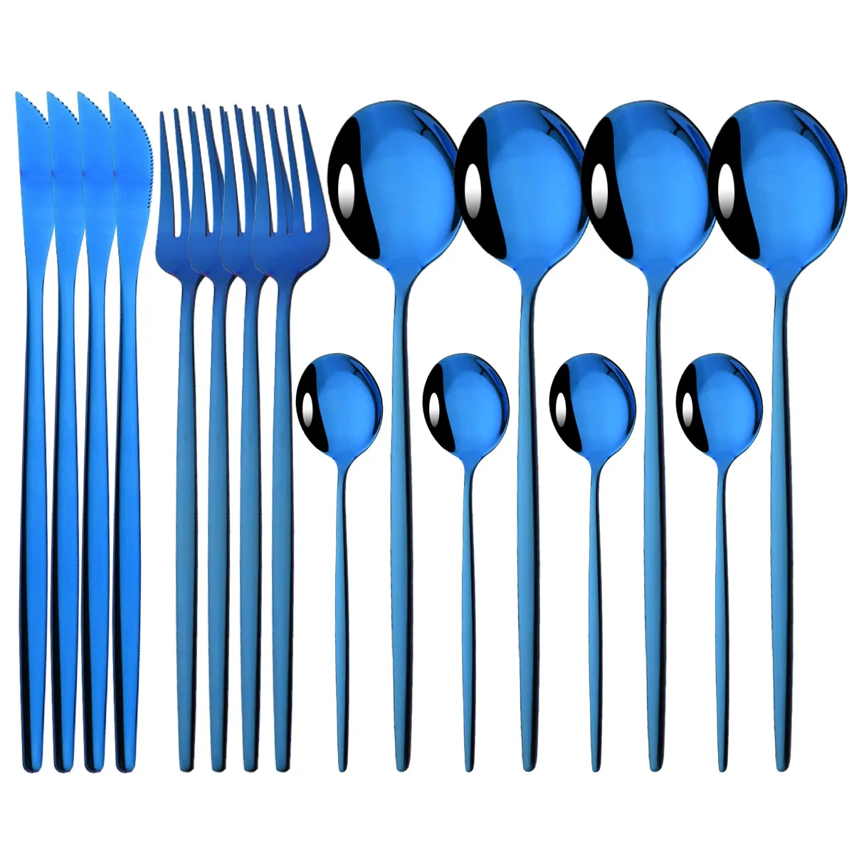 16Pcs Blue Mirror Dinnerware Cutlery Set Stainless Steel Dinner Flatware Fork Knife Spoon Party Tableware Set Kitchen Silverware