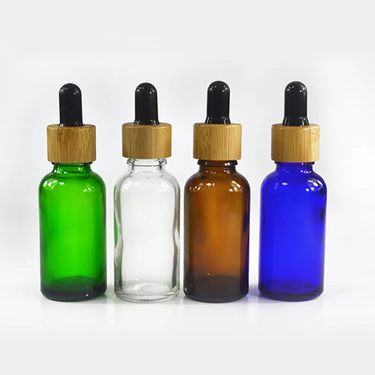 

30ML Bamboo Essential Oil Bottles Blue Glass Bottles With Glass Dropper Travel Dropper Liquid Pipette Bottle Refillable Bottles