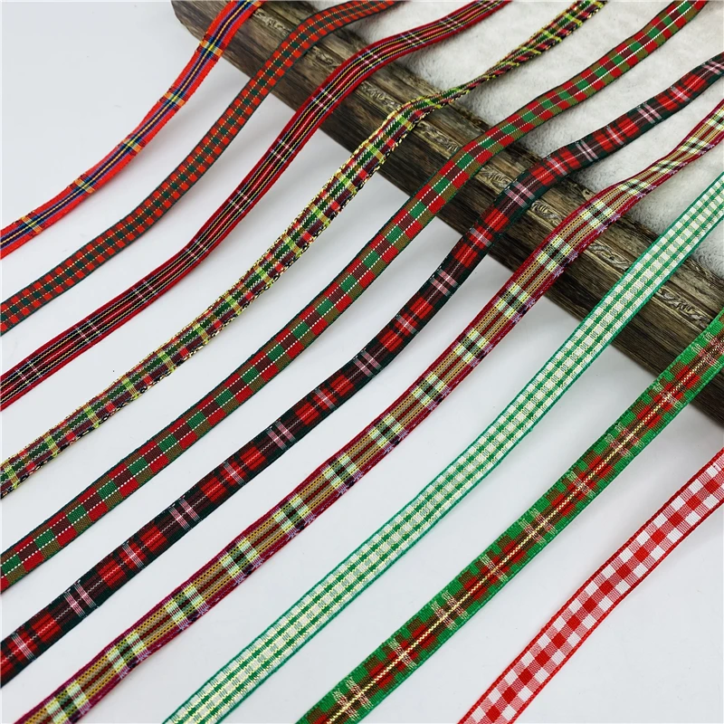 5yards/Lot 10mm Polyester Plaid Ribbon Christmas Ribbon For Handmade Bow Christmas Decorations DIY Gift Wrapping