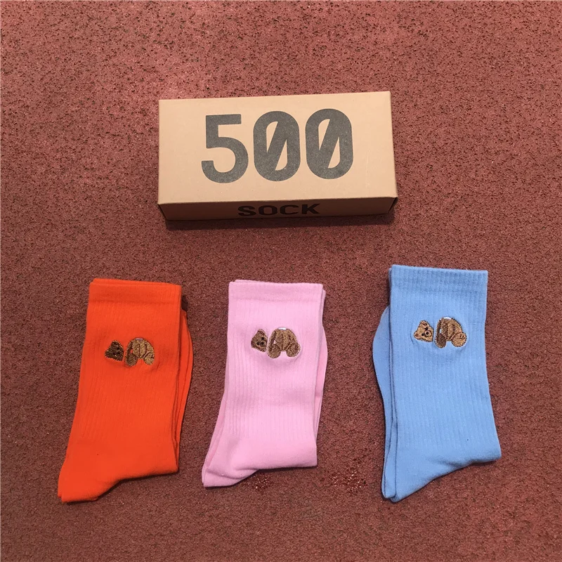 New Men Socks Women Fashion Personality Hot Sale Solid color Little Bear Hip Hop Match Tidal Youth Socks 3 Pairs/Box Sports Sock