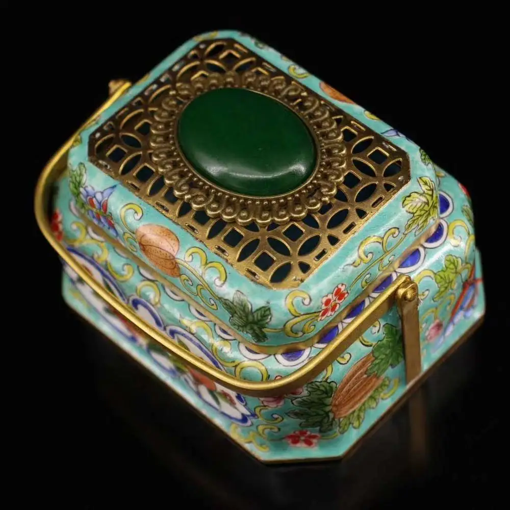 Treasure Chinese old pure copper hand-made palace royal royal painted gemstone cloisonne hand stove