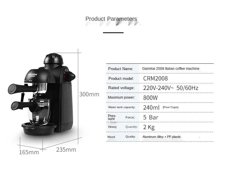 ماكينة القهوة المنزلية Crm2008 آلة صغيرة شبه أوتوماتيكية على الطراز الإيطالي في الموقع وعاء طحن صغير نوع البخار صانع القهوة الفولاذ المقاوم للصدأ