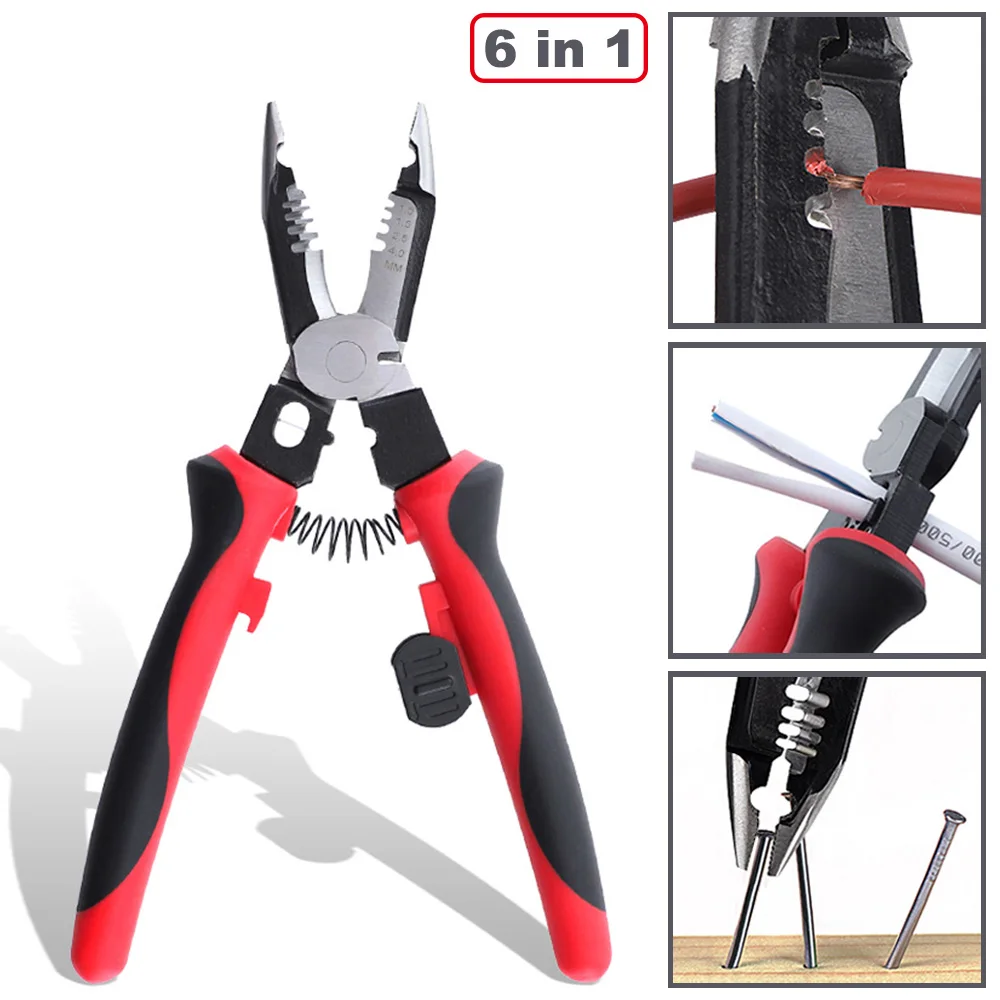 

6-in-1 9" Wire Stripper Pliers Multi-function Wire Cutting Pliers Electricity Tool Cable Cutter Sharp-nose Plier Wire Crimper