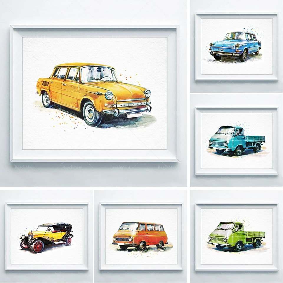 Retro car print, old truck print, retro car decoration, retro poster, nursery mural, vehicle print